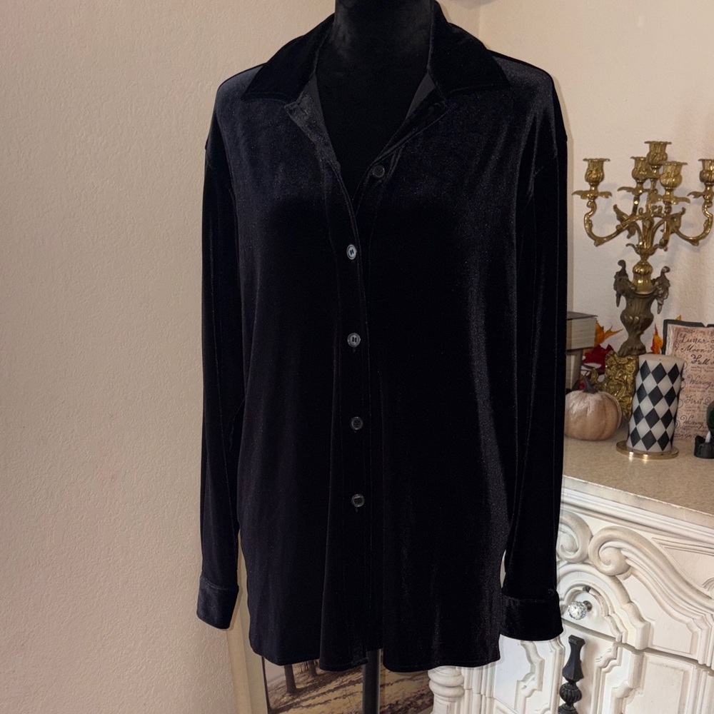 Black Velvet Button-Up Shirt